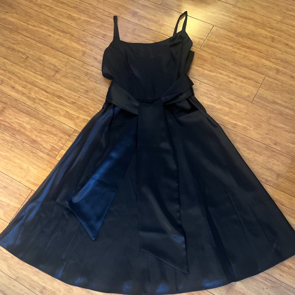 Classic Cocktail Dress, Black Satin, Size 8, Robin Jordan
